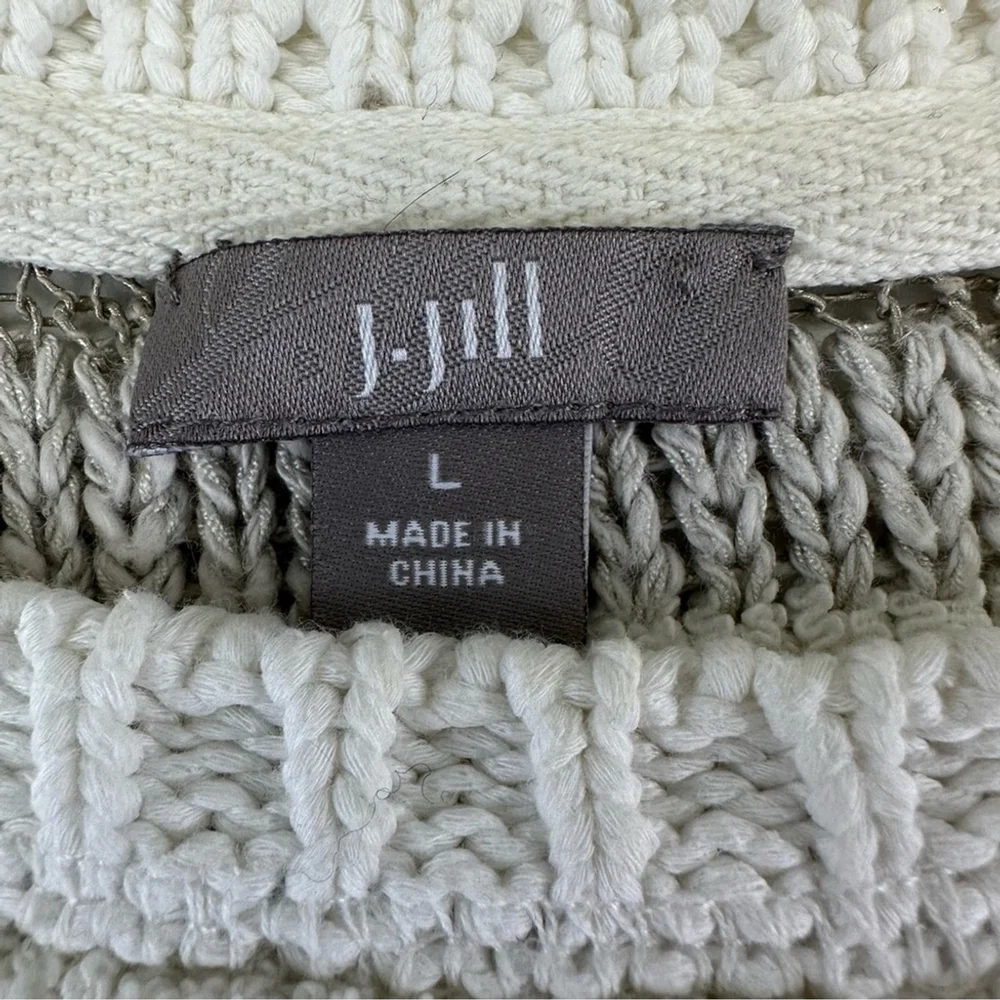J Jill neutral open knit pullover sweater Large cotton blend taupe cream ivory
